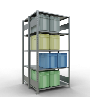 Schwerlastregal Doppel-Grundregal 2000x1000x(2x500) mm, 2x5 Fachböden, 150 kg Fachlast, Längenriegel, verzinkt