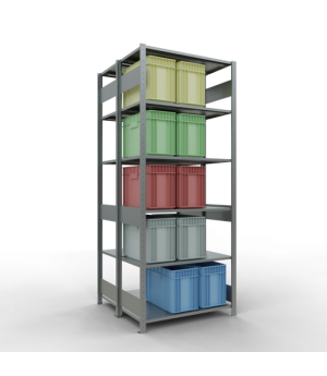 Schwerlastregal Doppel-Grundregal 2500x1000x(2x500) mm, 2x6 Fachböden, 150 kg Fachlast, Längenriegel, verzinkt