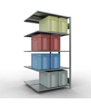 Schwerlastregal Doppel-Anbauregal 2000x1000x(2x500) mm, 2x5 Fachböden, 150 kg Fachlast, Längenriegel, verzinkt