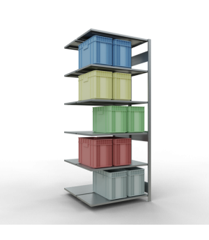 Schwerlastregal Doppel-Anbauregal 2500x1000x(2x500) mm, 2x6 Fachböden, 150 kg Fachlast, Längenriegel, verzinkt