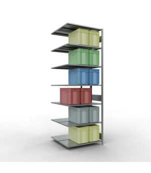 Schwerlastregal Doppel-Anbauregal 3000x1000x(2x500) mm, 2x7 Fachböden, 150 kg Fachlast, Längenriegel, verzinkt