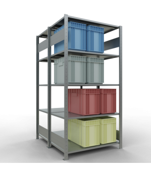 Schwerlastregal Doppel-Grundregal 2000x1000x(2x600) mm, 2x5 Fachböden, 150 kg Fachlast, Längenriegel, verzinkt