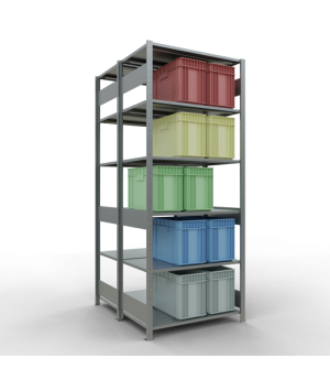Schwerlastregal Doppel-Grundregal 2500x1000x(2x600) mm, 2x6 Fachböden, 150 kg Fachlast, Längenriegel, verzinkt