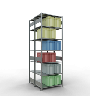 Schwerlastregal Doppel-Grundregal 3000x1000x(2x600) mm, 2x7 Fachböden, 150 kg Fachlast, Längenriegel, verzinkt