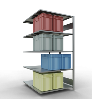 Schwerlastregal Doppel-Anbauregal 2000x1000x(2x600) mm, 2x5 Fachböden, 150 kg Fachlast, Längenriegel, verzinkt