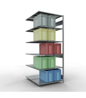 Schwerlastregal Doppel-Anbauregal 2500x1000x(2x600) mm, 2x6 Fachböden, 150 kg Fachlast, Längenriegel, verzinkt