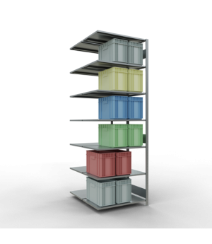 Schwerlastregal Doppel-Anbauregal 3000x1000x(2x600) mm, 2x7 Fachböden, 150 kg Fachlast, Längenriegel, verzinkt