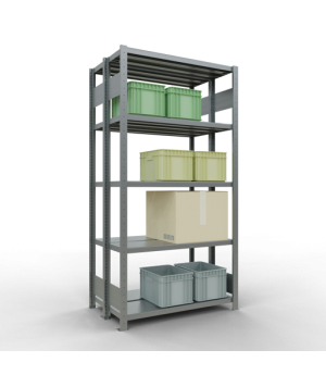 Schwerlastregal Doppel-Grundregal 2000x1000x(2x300) mm, 2x5 Fachböden, 250 kg Fachlast, Längenriegel, verzinkt