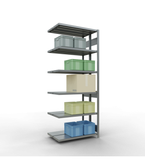 Schwerlastregal Doppel-Anbauregal 2500x1000x(2x300) mm, 2x6 Fachböden, 250 kg Fachlast, Längenriegel, verzinkt