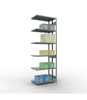 Schwerlastregal Doppel-Anbauregal 3000x1000x(2x300) mm, 2x7 Fachböden, 250 kg Fachlast, Längenriegel, verzinkt