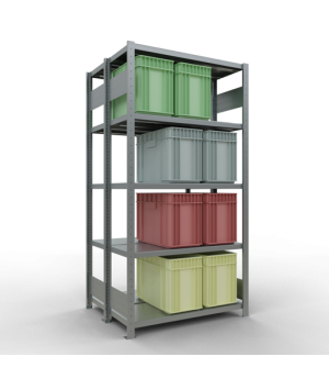 Schwerlastregal Doppel-Grundregal 2000x1000x(2x400) mm, 2x5 Fachböden, 250 kg Fachlast, Längenriegel, verzinkt