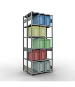 Schwerlastregal Doppel-Grundregal 2500x1000x(2x400) mm, 2x6 Fachböden, 250 kg Fachlast, Längenriegel, verzinkt