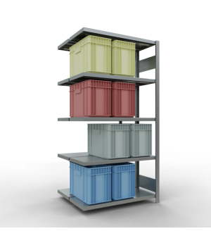 Schwerlastregal Doppel-Anbauregal 2000x1000x(2x400) mm, 2x5 Fachböden, 250 kg Fachlast, Längenriegel, verzinkt