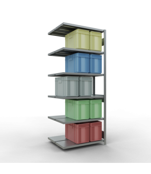 Schwerlastregal Doppel-Anbauregal 2500x1000x(2x400) mm, 2x6 Fachböden, 250 kg Fachlast, Längenriegel, verzinkt