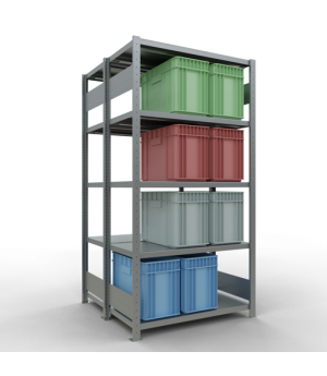 Schwerlastregal Doppel-Grundregal 2000x1000x(2x500) mm, 2x5 Fachböden, 250 kg Fachlast, Längenriegel, verzinkt