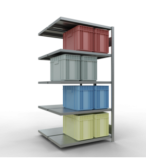 Schwerlastregal Doppel-Anbauregal 2000x1000x(2x500) mm, 2x5 Fachböden, 250 kg Fachlast, Längenriegel, verzinkt
