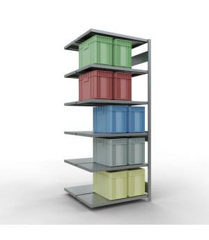 Schwerlastregal Doppel-Anbauregal 2500x1000x(2x500) mm, 2x6 Fachböden, 250 kg Fachlast, Längenriegel, verzinkt