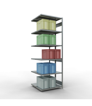 Schwerlastregal Doppel-Anbauregal 3000x1000x(2x500) mm, 2x7 Fachböden, 250 kg Fachlast, Längenriegel, verzinkt