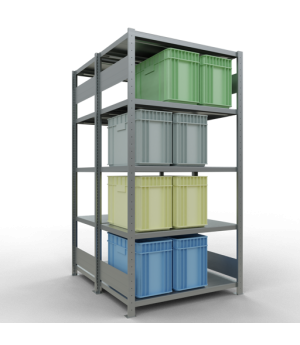 Schwerlastregal Doppel-Grundregal 2000x1000x(2x600) mm, 2x5 Fachböden, 250 kg Fachlast, Längenriegel, verzinkt