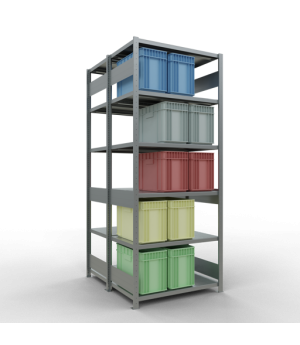 Schwerlastregal Doppel-Grundregal 2500x1000x(2x600) mm, 2x6 Fachböden, 250 kg Fachlast, Längenriegel, verzinkt