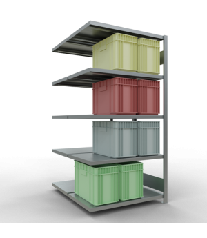 Schwerlastregal Doppel-Anbauregal 2000x1000x(2x600) mm, 2x5 Fachböden, 250 kg Fachlast, Längenriegel, verzinkt
