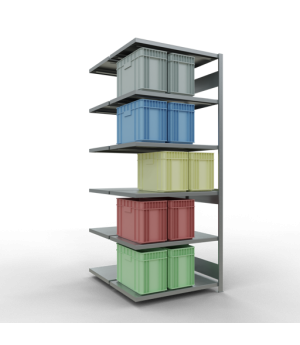 Schwerlastregal Doppel-Anbauregal 2500x1000x(2x600) mm, 2x6 Fachböden, 250 kg Fachlast, Längenriegel, verzinkt