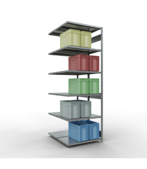 Schwerlastregal Doppel-Anbauregal 3000x1000x(2x600) mm, 2x7 Fachböden, 250 kg Fachlast, Längenriegel, verzinkt