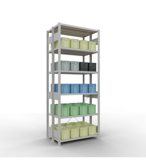 Schwerlastregal Doppel-Grundregal 2500x1000x(2x300) mm, 2x6 Fachböden, 250 kg Fachlast, Kreuzstrebe, RAL 7035 lichtgrau