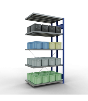 Schwerlastregal Doppel-Anbauregal 2000x1000x(2x300) mm, 2x5 Fachböden, 250 kg Fachlast, Kreuzstrebe, RAL 5010 enzianblau/verzinkt