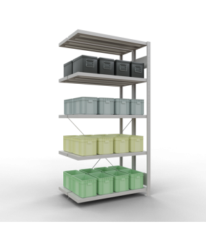 Schwerlastregal Doppel-Anbauregal 2000x1000x(2x300) mm, 2x5 Fachböden, 250 kg Fachlast, Kreuzstrebe, RAL 7035 lichtgrau