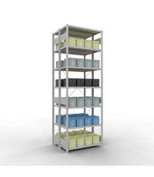 Schwerlastregal Doppel-Grundregal 3000x1000x(2x400) mm, 2x7 Fachböden, 250 kg Fachlast, Kreuzstrebe, RAL 7035 lichtgrau