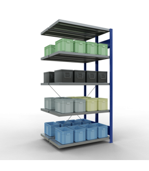 Schwerlastregal Doppel-Anbauregal 2000x1000x(2x400) mm, 2x5 Fachböden, 250 kg Fachlast, Kreuzstrebe, RAL 5010 enzianblau/verzinkt