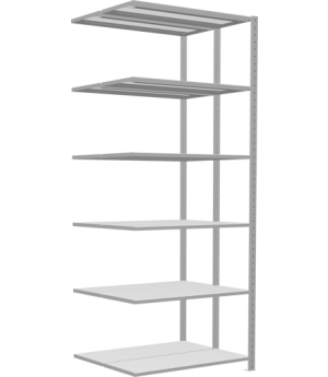 Schwerlastregal Doppel-Anbauregal 2500x1000x(2x400) mm, 2x6 Fachböden, 250 kg Fachlast, Kreuzstrebe, RAL 7035 lichtgrau