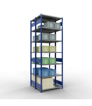 Schwerlastregal Doppel-Grundregal 3000x1000x(2x500) mm, 2x7 Fachböden, 250 kg Fachlast, Kreuzstrebe, RAL 5010 enzianblau/verzinkt