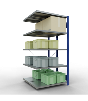 Schwerlastregal Doppel-Anbauregal 2000x1000x(2x500) mm, 2x5 Fachböden, 250 kg Fachlast, Kreuzstrebe, RAL 5010 enzianblau/verzinkt