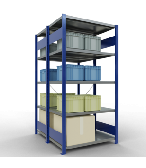 Schwerlastregal Doppel-Grundregal 2000x1000x(2x600) mm, 2x5 Fachböden, 250 kg Fachlast, Kreuzstrebe, RAL 5010 enzianblau/verzinkt