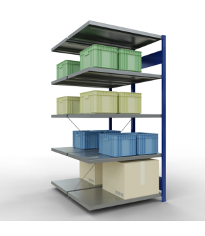 Schwerlastregal Doppel-Anbauregal 2000x1000x(2x600) mm, 2x5 Fachböden, 250 kg Fachlast, Kreuzstrebe, RAL 5010 enzianblau/verzinkt