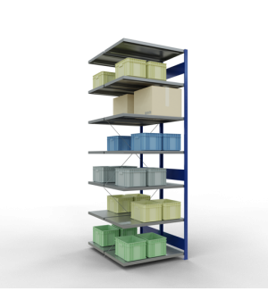 Schwerlastregal Doppel-Anbauregal 3000x1000x(2x600) mm, 2x7 Fachböden, 250 kg Fachlast, Kreuzstrebe, RAL 5010 enzianblau/verzinkt