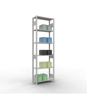 Schwerlastregal Grundregal 2500x750x300 mm, 6 Fachböden, 150 kg Fachlast, Längenriegel, RAL 7035 lichtgrau