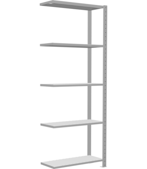 Schwerlastregal Anbauregal 2000x750x300 mm, 5 Fachböden, 150 kg Fachlast, Kreuzstrebe, RAL 7035 lichtgrau, T-Profil Ständerrahmen MULTIplus vormontiert