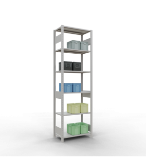 Schwerlastregal Grundregal 2500x750x400 mm, 6 Fachböden, 150 kg Fachlast, Längenriegel, RAL 7035 lichtgrau