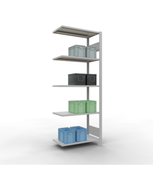 Schwerlastregal Anbauregal 2000x750x400 mm, 5 Fachböden, 150 kg Fachlast, Längenriegel, RAL 7035 lichtgrau