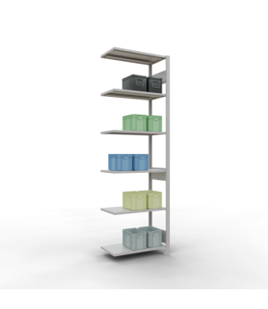 Schwerlastregal Anbauregal 2500x750x400 mm, 6 Fachböden, 150 kg Fachlast, Längenriegel, RAL 7035 lichtgrau