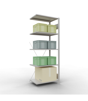 Schwerlastregal Anbauregal 2000x750x500 mm, 5 Fachböden, 150 kg Fachlast, Kreuzstrebe, RAL 7035 lichtgrau