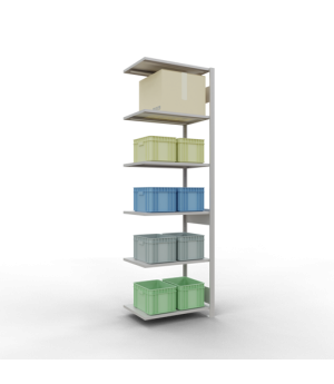Schwerlastregal Anbauregal 2500x750x500 mm, 6 Fachböden, 150 kg Fachlast, Längenriegel, RAL 7035 lichtgrau
