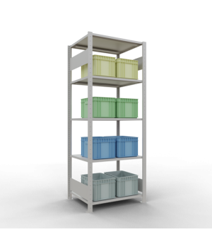 Schwerlastregal Grundregal 2000x750x600 mm, 5 Fachböden, 150 kg Fachlast, Längenriegel, RAL 7035 lichtgrau