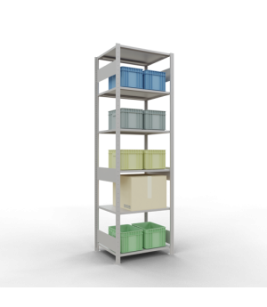 Schwerlastregal Grundregal 2500x750x600 mm, 6 Fachböden, 150 kg Fachlast, Längenriegel, RAL 7035 lichtgrau