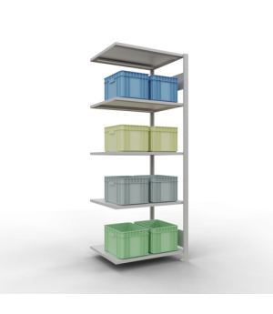 Schwerlastregal Anbauregal 2000x750x600 mm, 5 Fachböden, 150 kg Fachlast, Längenriegel, RAL 7035 lichtgrau