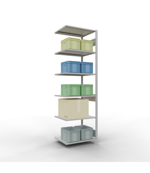 Schwerlastregal Anbauregal 2500x750x600 mm, 6 Fachböden, 150 kg Fachlast, Längenriegel, RAL 7035 lichtgrau