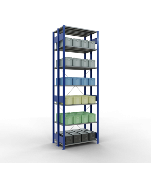Schwerlastregal Doppel-Grundregal 3000x1000x(2x600) mm, 2x7 Fachböden, 150 kg Fachlast, Kreuzstrebe, RAL 5010 enzianblau/verzinkt